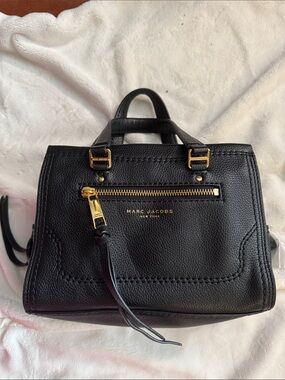 Marc Jacobs Black Pebbled Leather Satchel with Gold Hardware
